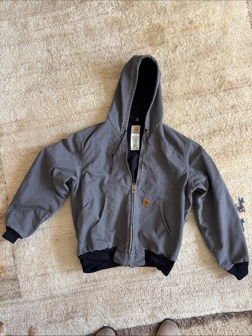 Men's Carhartt Gray Hooded Zip Front Work Jacket - Like New Size Large